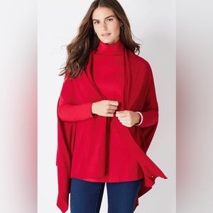 J. Jill Vivid Red Ultra-Luxe Silk-Blend Three-Way Wrap Ruana Top Cardigan Vest